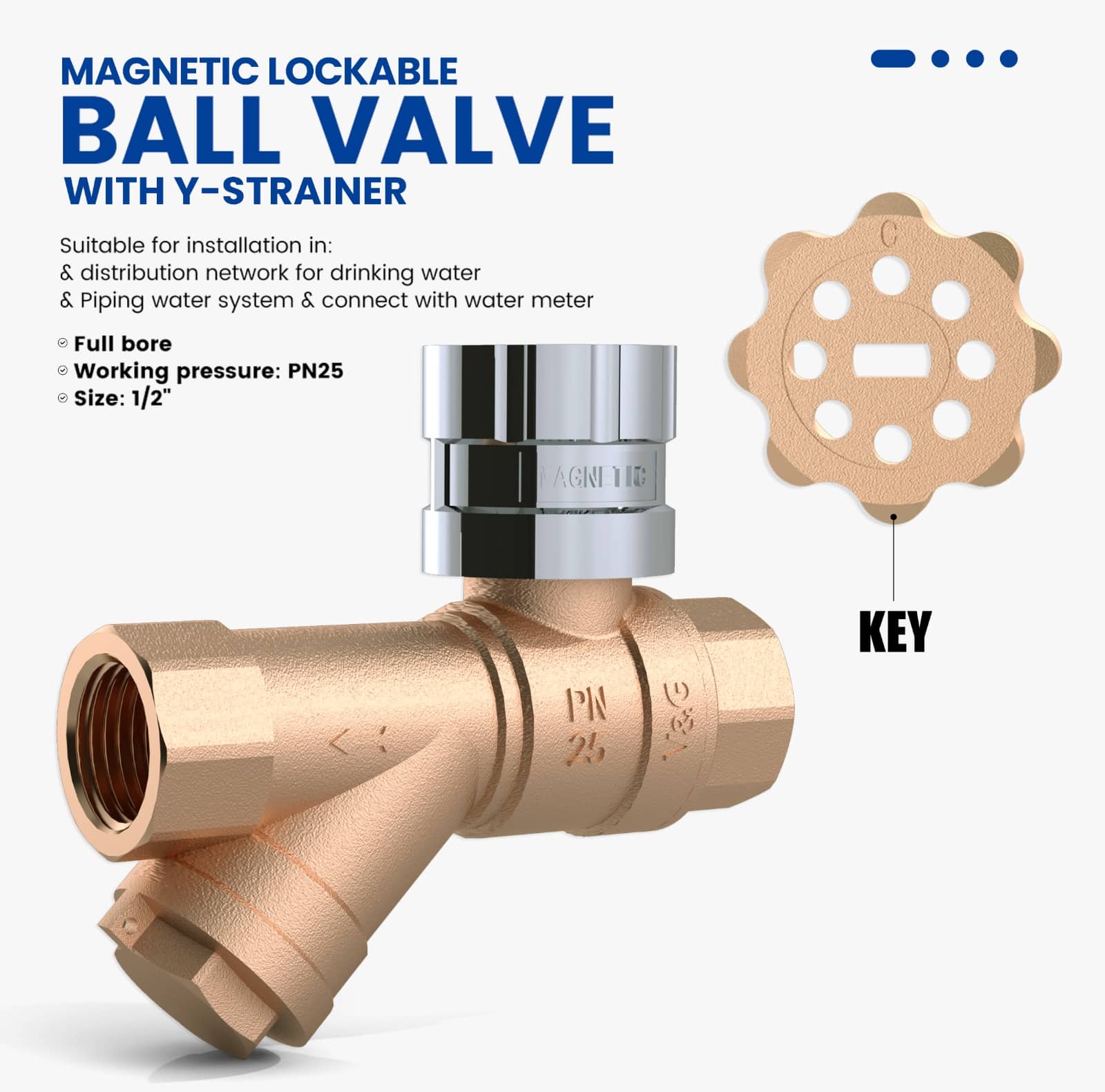 Magnetic ball valve with Y strainer