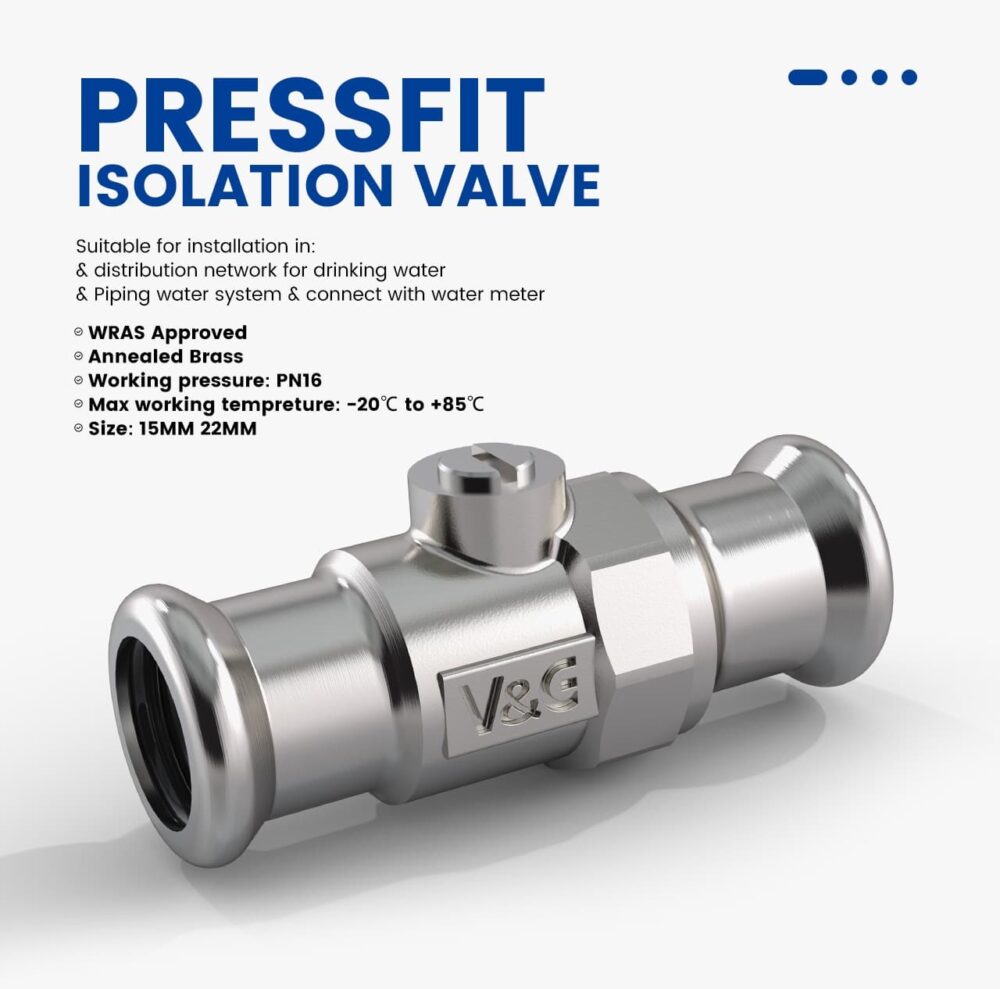 PRESSFIT Isolation Valve M Profile Press Fitting 22mm Copper x 22mm Copper Full Bore