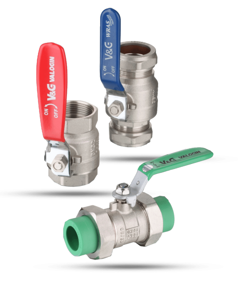 Assorted PPR ball valves with colored handles