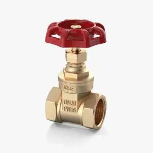 Brass Gate Valve FXF with Red round handle.