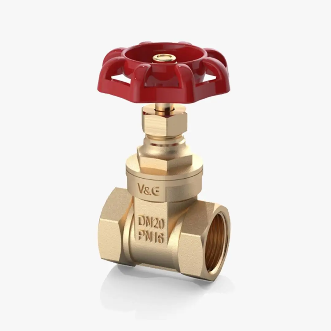 Brass Gate Valve FXF with Red round handle.