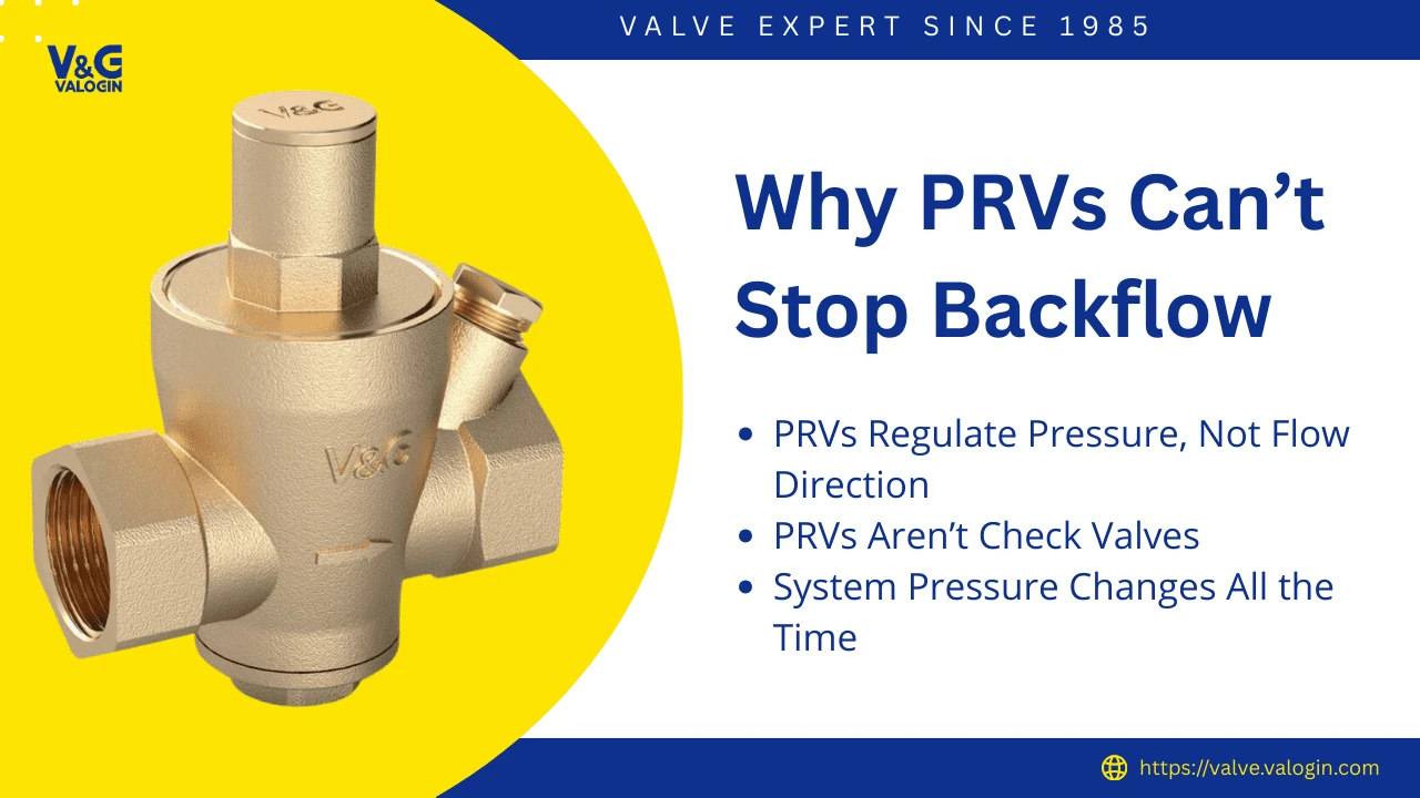 A Pressure reducing Valve with some text of why PRVs can't stop backflow?